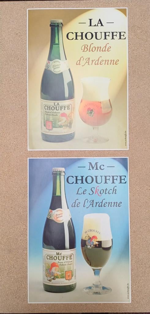 La & Mc Chouffe 2 Stuks Originele Oude Reclame Posters, Ophalen, Zo goed als nieuw, Reclamebord, Plaat of Schild, Duvel