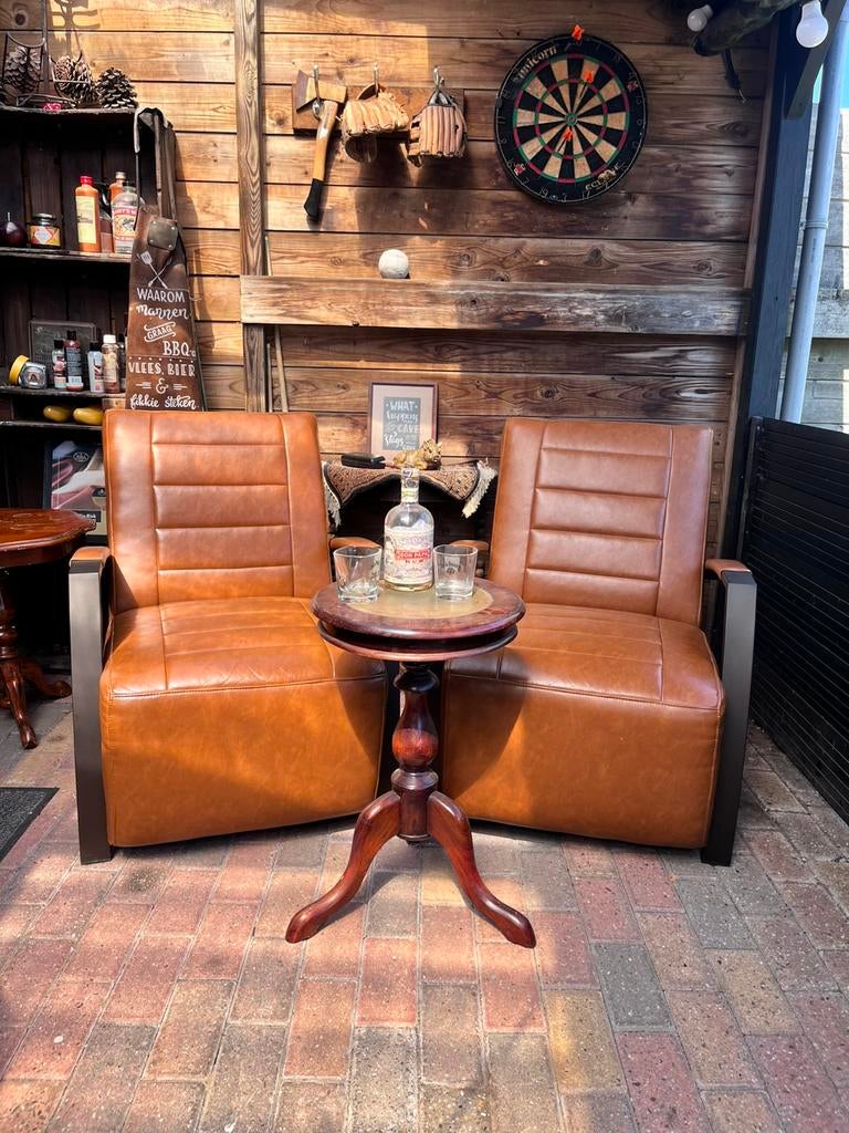 Set cognac leren fauteuils, Ophalen of Verzenden, Zo goed als nieuw, 50 tot 75 cm, Leer