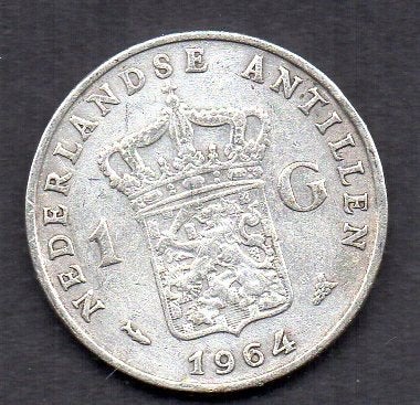Zilveren Gulden 1964 Antillen Koningin Juliana (96), 1 gulden, Koningin Juliana, Zilver, Ophalen of Verzenden