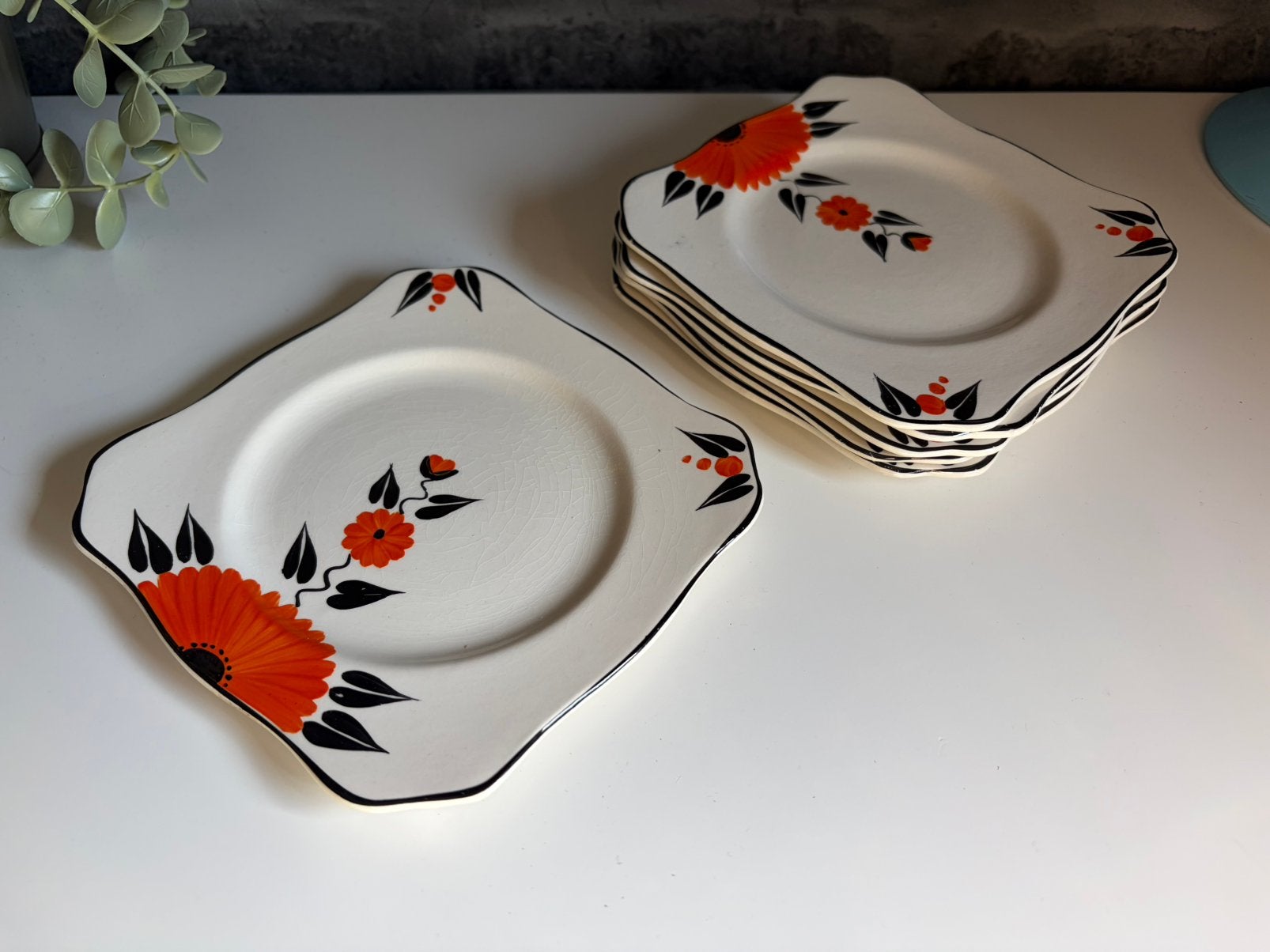 Vintage Art Deco Gebaksborden Solian Ware Engeland (6x), Ophalen of Verzenden