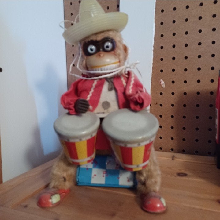 Vintage Speelgoed Aap met Trommels - Mist een Hand, Ophalen