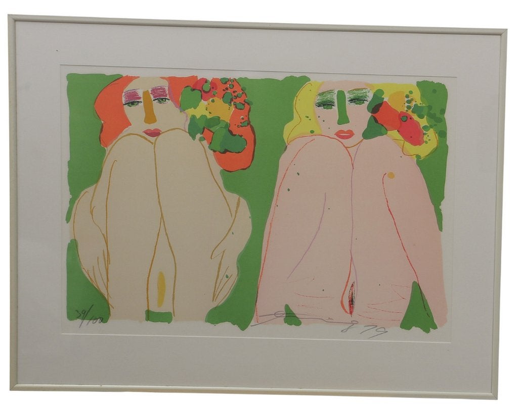 Walasse Ting  litho van twee erotische dames, Antiek en Kunst, Kunst | Litho's en Zeefdrukken, Ingelijst, Overige onderwerpen