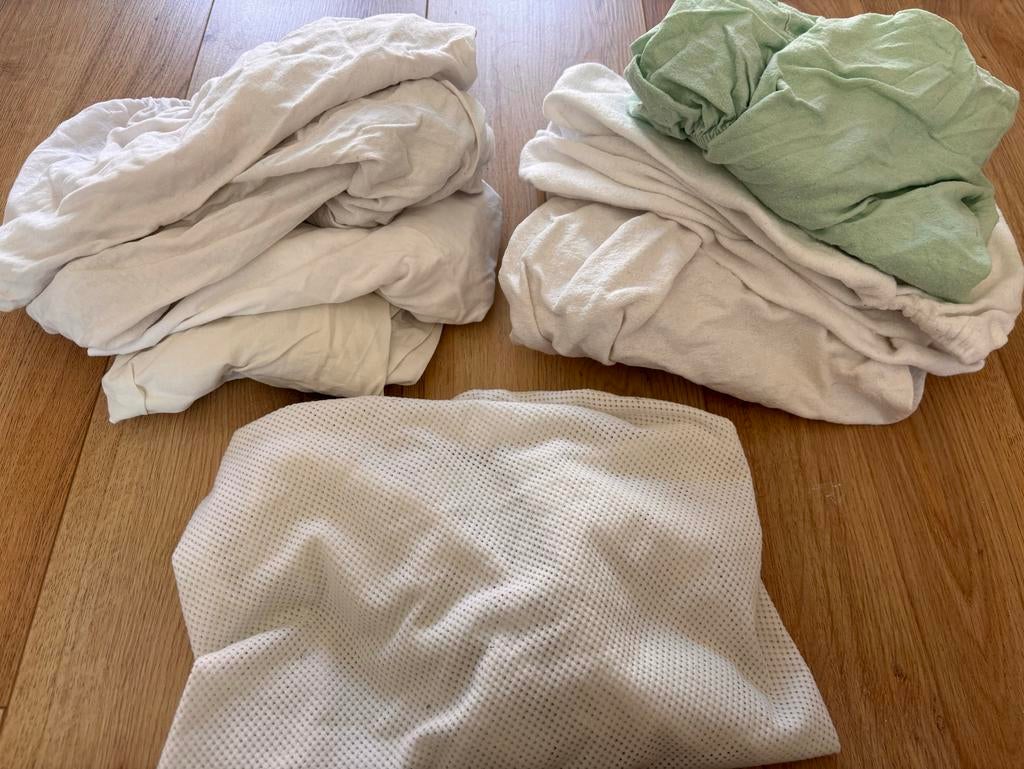 Hoeslakens en moltons voor wieg/co-sleeper (standaard maat), Eenpersoons, Ophalen of Verzenden, Zo goed als nieuw, Wit