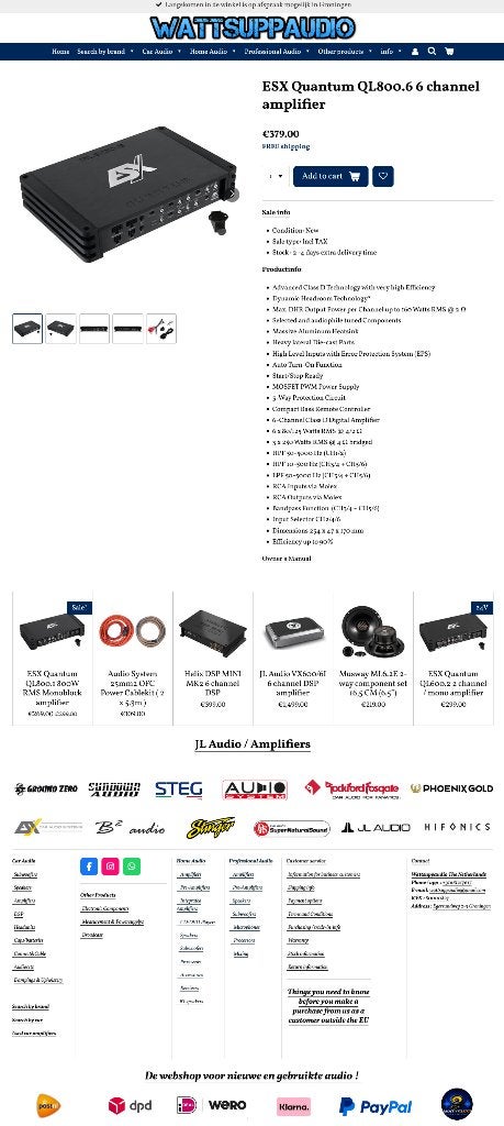 ESX Quantum QL800.6 6 kanaals versterker, Auto diversen, Autospeakers, Audio Design, Nieuw, Am Breilingsweg 3, 76709 Kronau, Duitsland