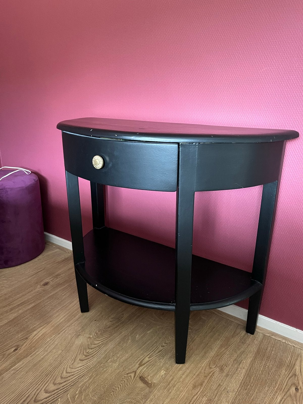 Zwart halfrond tafeltje met lade, Ophalen, Gebruikt, 55 tot 75 cm, Overige vormen