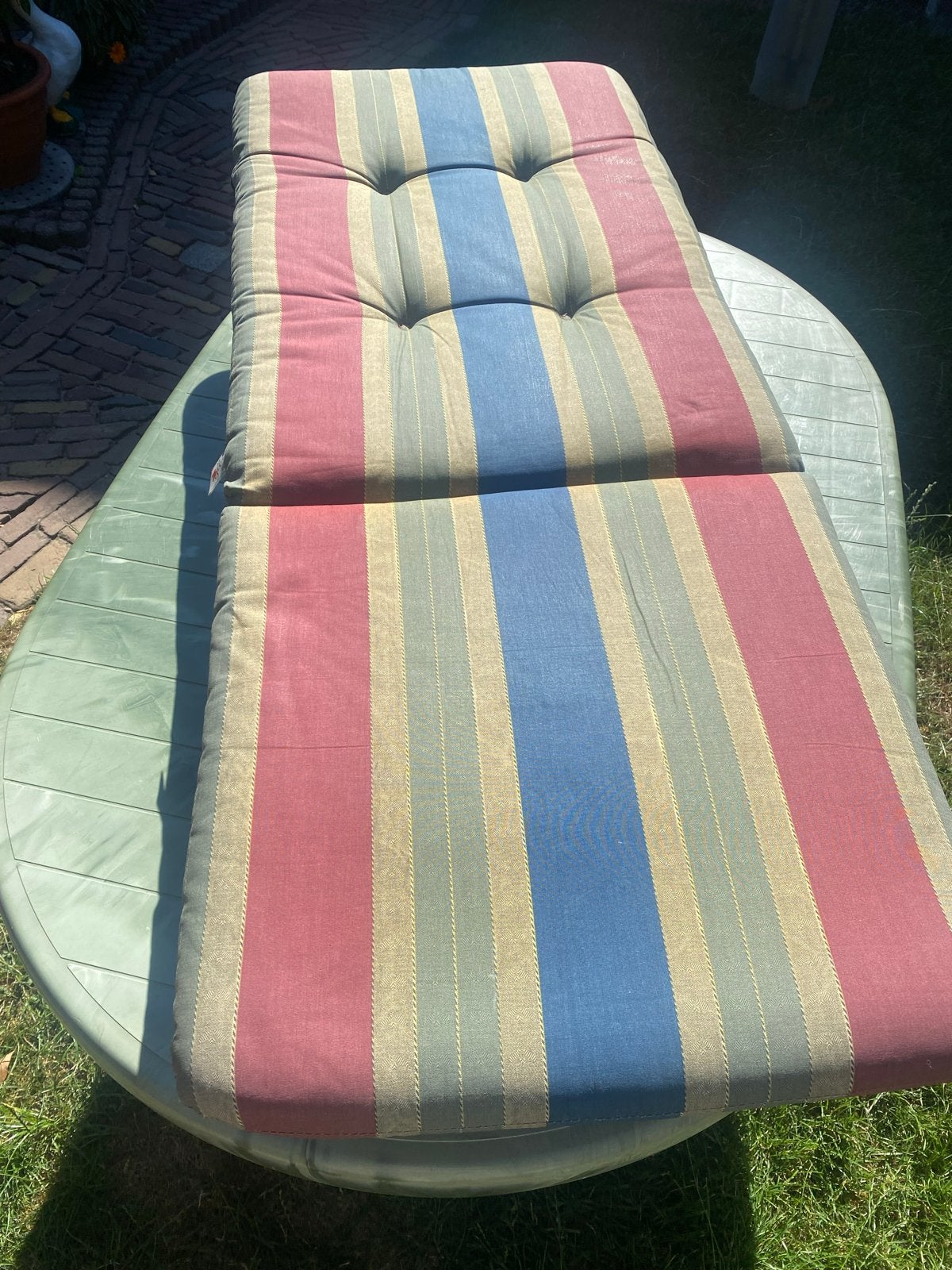 4xthuinstoel kussen 120lang 50cm breed, Ophalen, Gebruikt