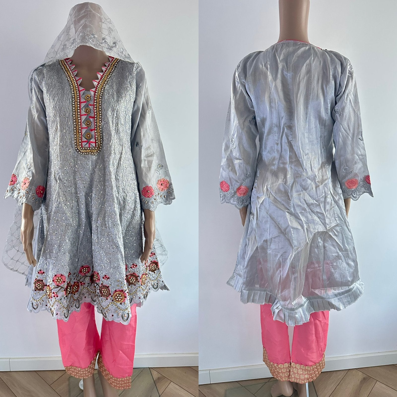 Salwar kameez anarkali churidar saree lengha jurk grijs S, Kleding | Dames, Ophalen of Verzenden, Zo goed als nieuw, Maat 36 (S)