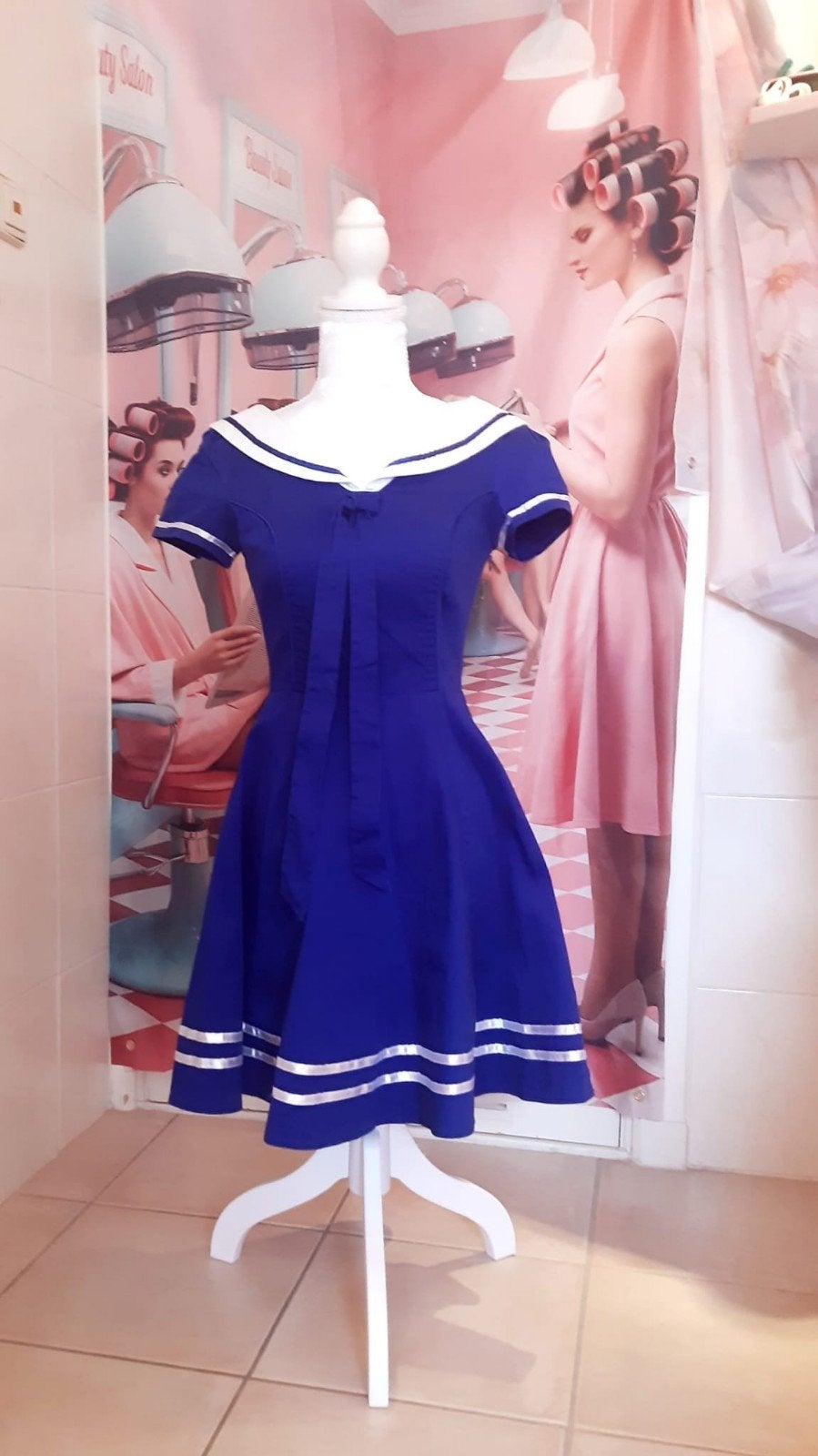 Retro fifty's dress Sailor, Maat 38/40 (M), Zo goed als nieuw, Hearts&roses, Verzenden