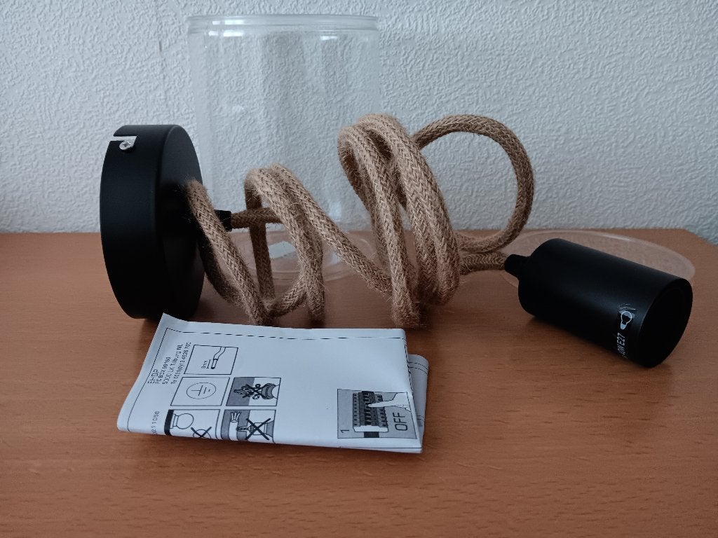 Robuuste snoerpendel zwart met jute koord. fitting E27, Ophalen, Nieuw, E27 (groot)