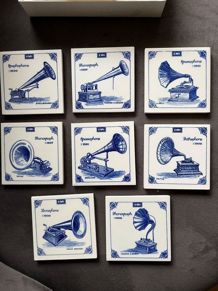 Set van 8 EMI Grammofoon Onderzetters - Delfts Blauw Stijl, Ophalen of Verzenden, Nieuw, Overig