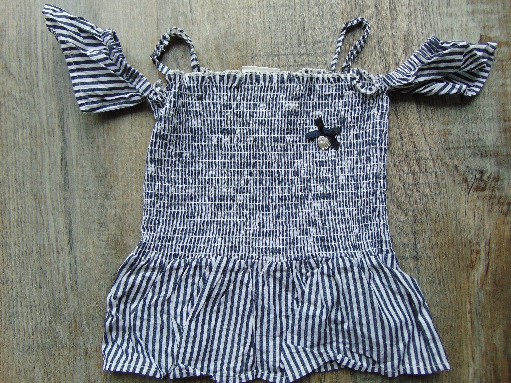Le Chic topje blauw / wit gestreept maat 110 gesmokt, Meisje, Le Chic, Ophalen of Verzenden, Zo goed als nieuw