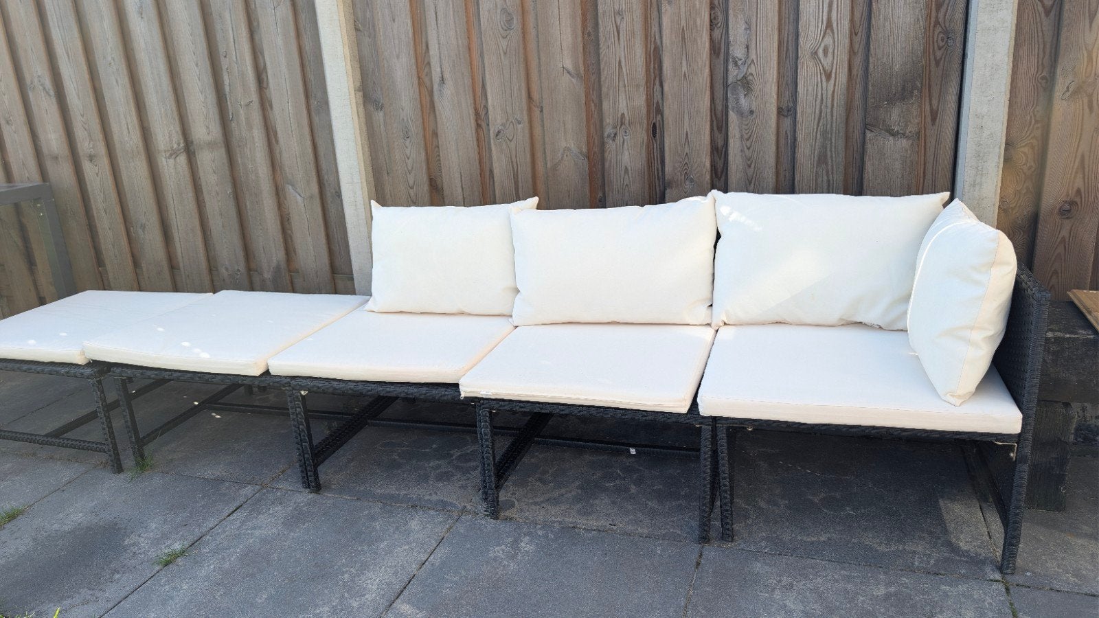 Moderne Wicker Loungeset met Kussens - Zwart/Crème, Tuin en Terras, Ophalen, Gebruikt, Meer dan 8 zitplaatsen, Loungeset