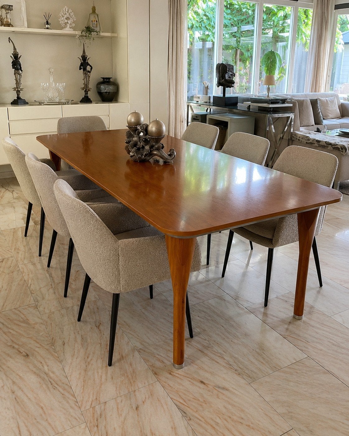 Grote kersenkleurige eettafel 225 x 100 cm voor 6 tot 8 pers, Gebruikt, 200 cm of meer, Vijf personen of meer, Modern