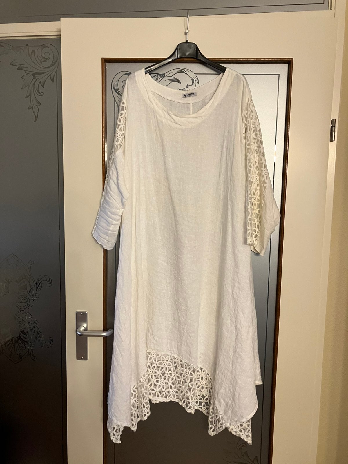 Wit linnen jurk met kant. Maat 50-52, Kleding | Dames, Grote Maten, Ophalen of Verzenden, Zo goed als nieuw, Wit, Jurk