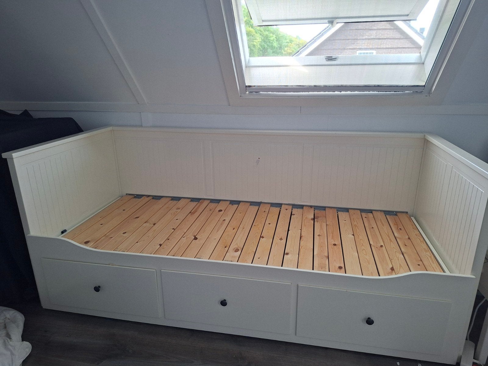 Bedbank met 3 lades - 80x200 cm, Ophalen, Gebruikt, Eenpersoons, Wit
