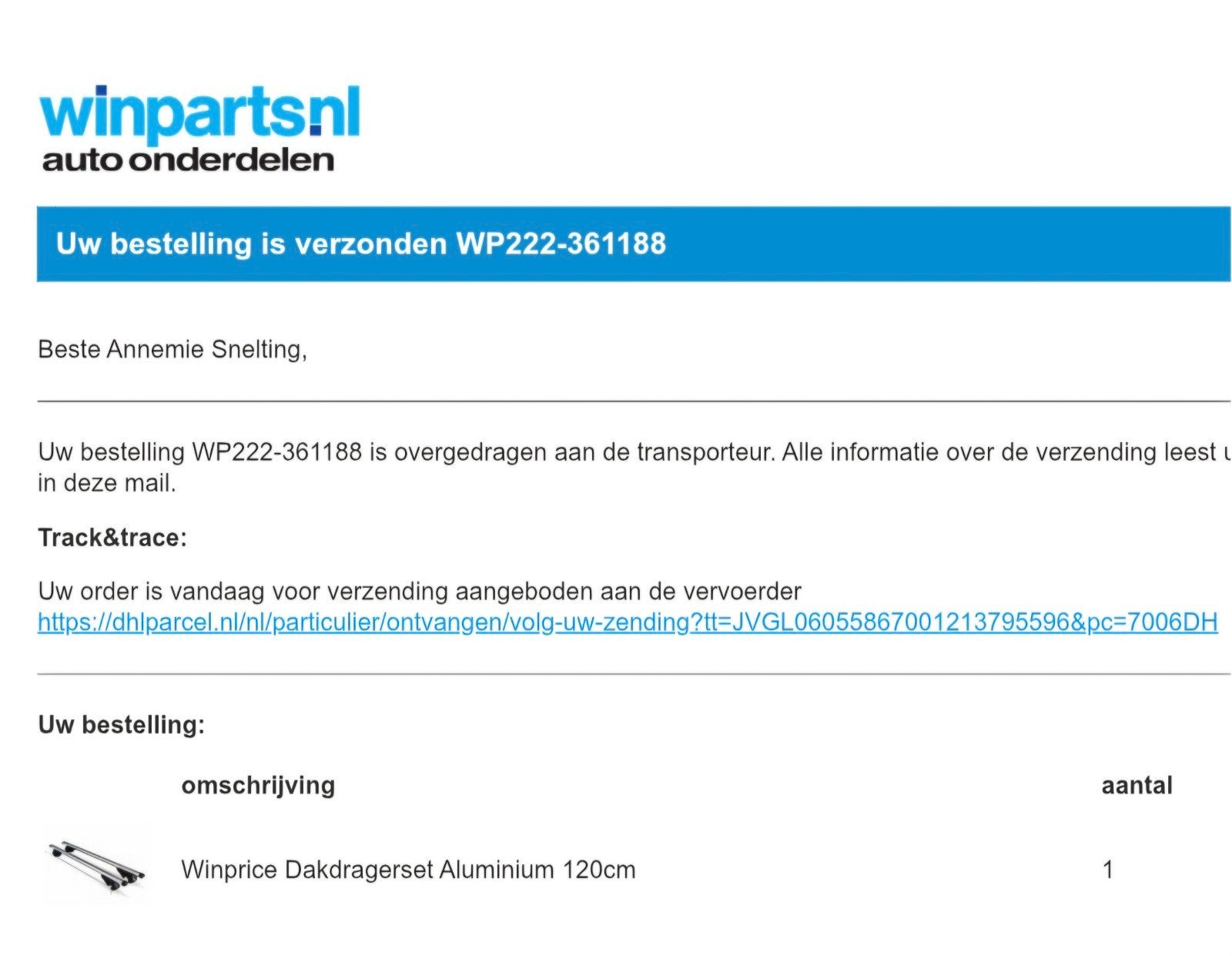 Winprice Dakkragerset Aluminium 120cm, Ophalen, Zo goed als nieuw