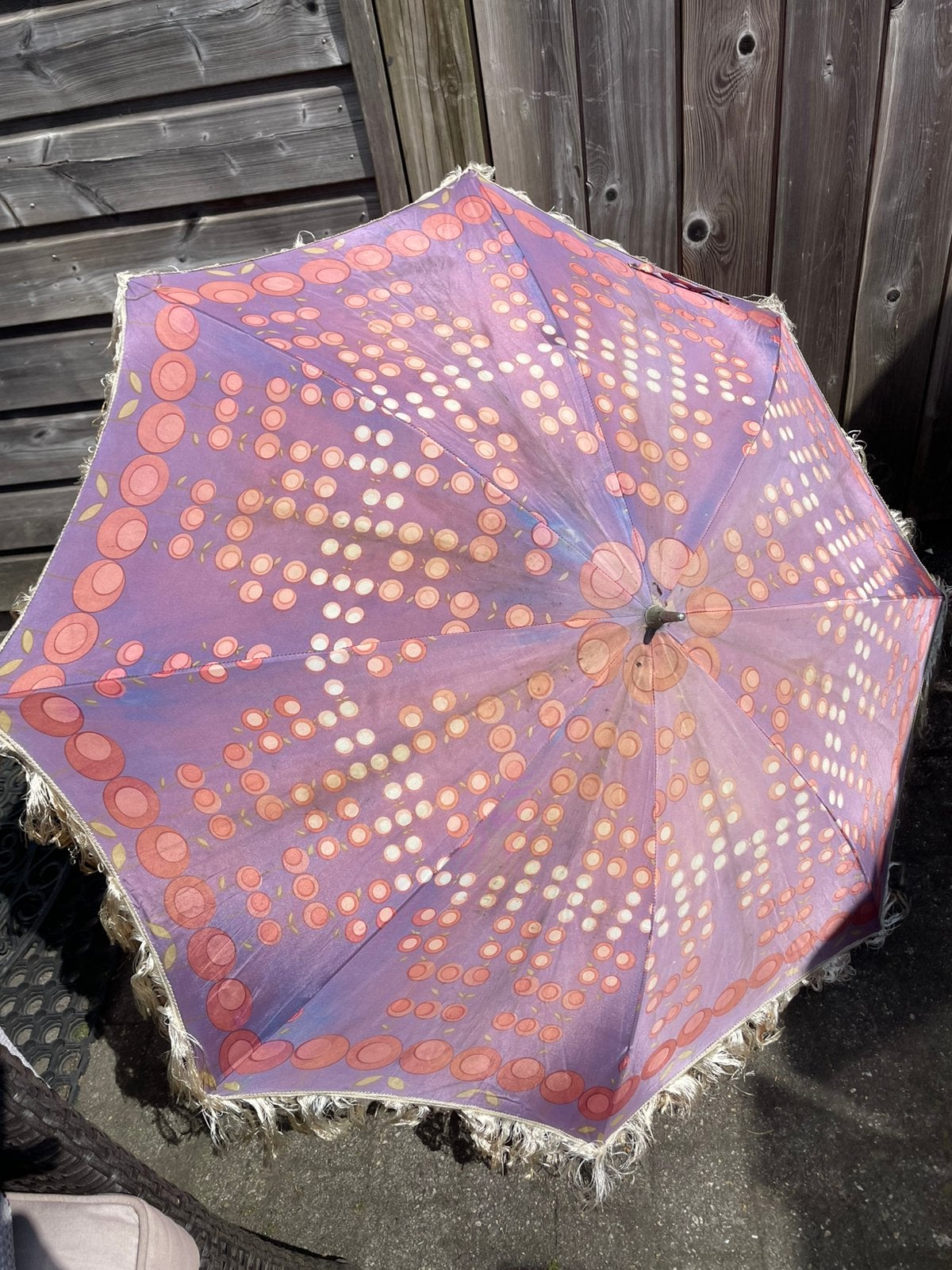 Vintage parasol compleet met klem, Ophalen of Verzenden, Gebruikt, 1 tot 2 meter, Zweefparasol
