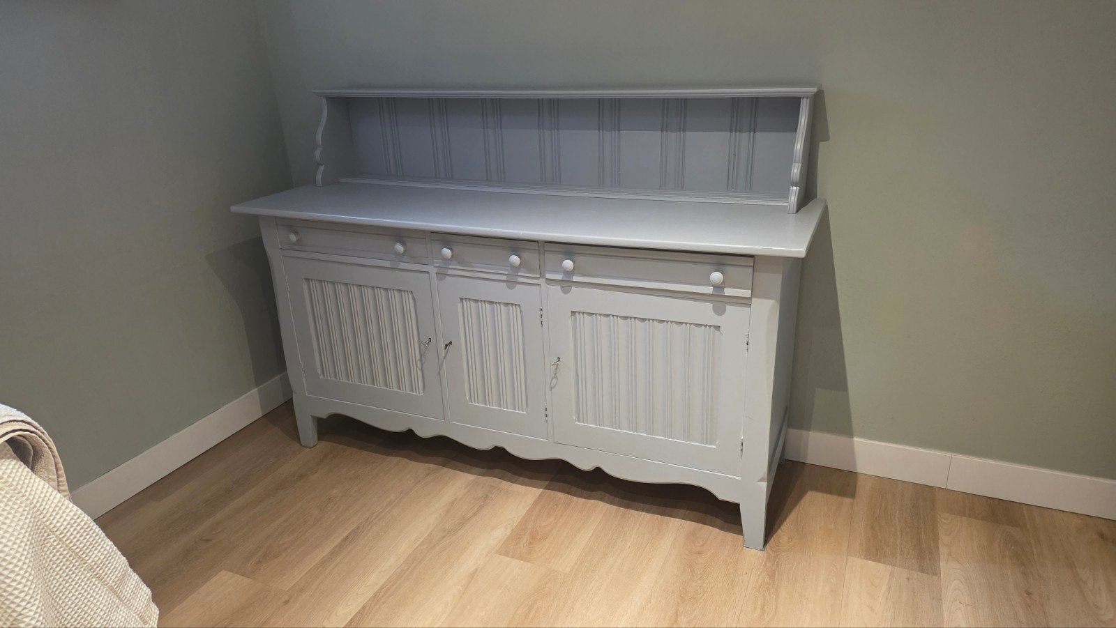 Klassiek eiken dressoir met bovendeel, grijs geverfd, Antiek en Kunst, Ophalen