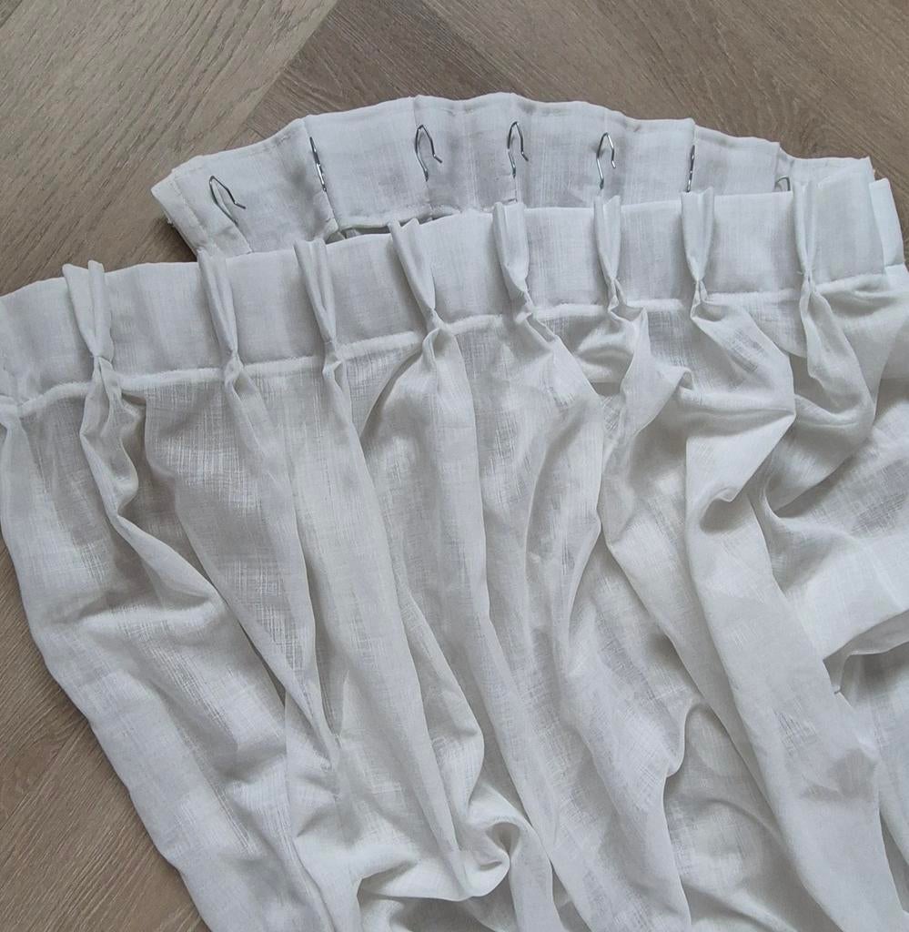Set van 4 witte linnen vitrage gordijnen met plooiband, Gebruikt, 200 cm of meer, Wit, Landelijke, Natuurlijke, Klassieke