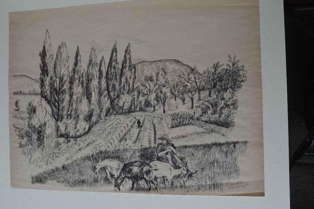 JEANNE BIERUMA OOSTING O.I. Tekening 1940 CLIOSCLAT FR. K30, Verzenden, Tekening, Pentekening, Handgemaakt