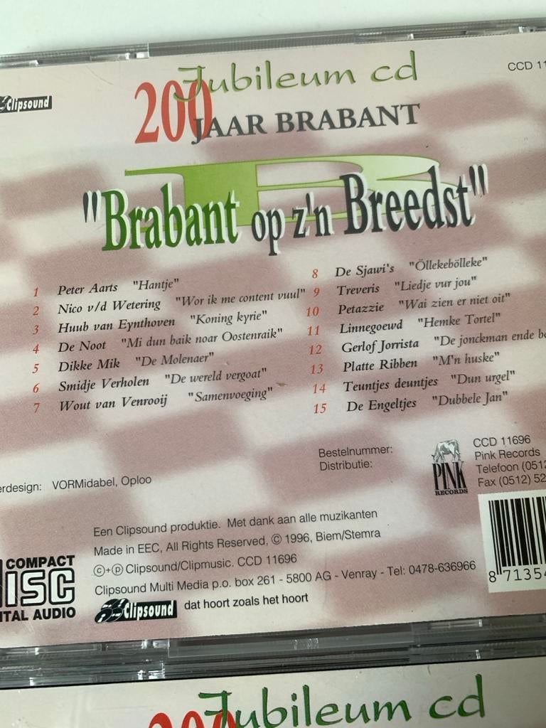 Jubileum CD 200 Jaar Brabant 1996  - Jan Strick, De Sjawi's, Ophalen of Verzenden, Zo goed als nieuw, Streekmuziek