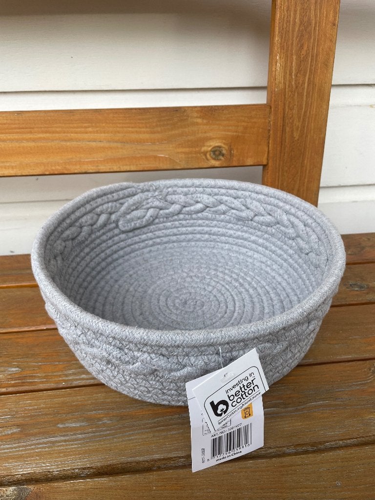 Decoratieve touwmand katoen grijs opbergmand |  25 x 9 cm, Ophalen of Verzenden, Nieuw, Rond, Overige materialen