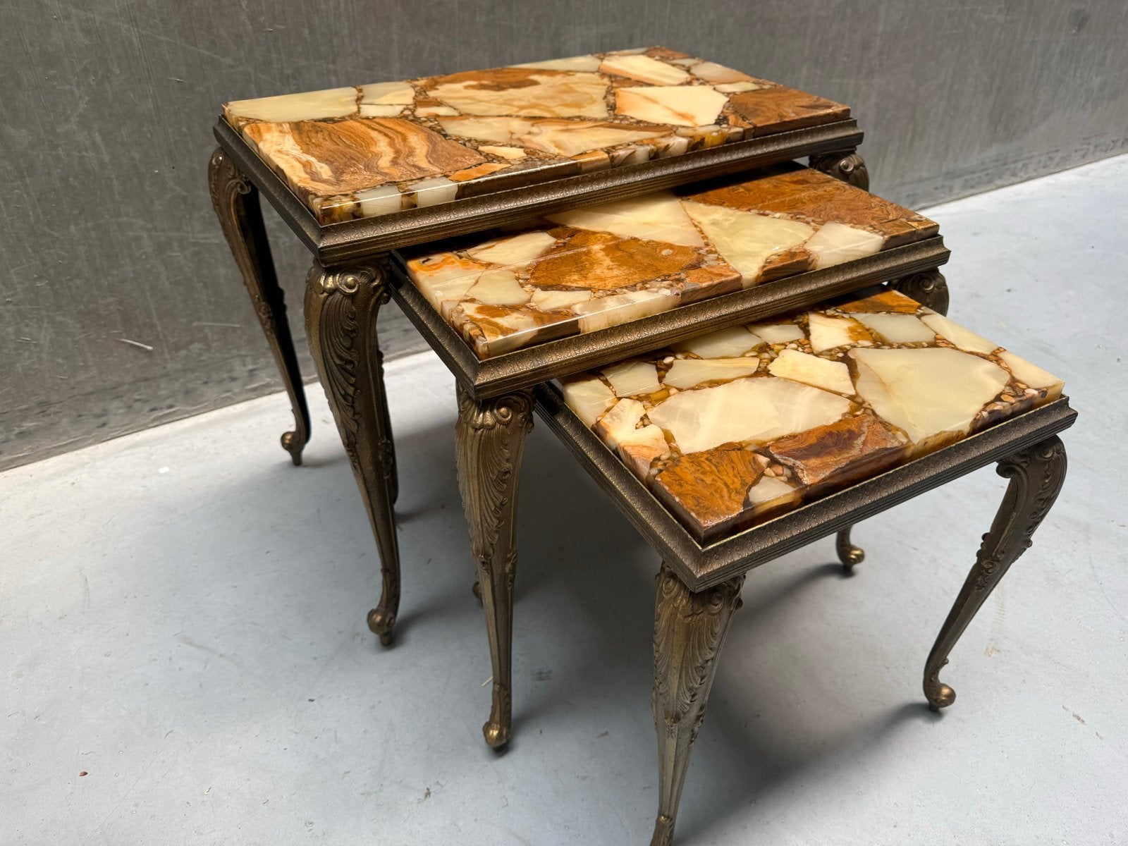 Set van 3 Hollywood Regency Onyx Marmeren Bijzettafels, Ophalen of Verzenden