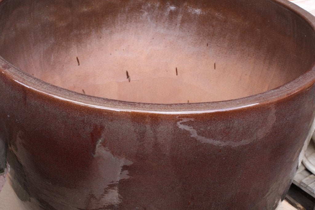 Prachtige grote ronde bloempot donkerbruin geglazuurd Ø100, Ophalen, 40 cm of meer, Rond, Nieuw