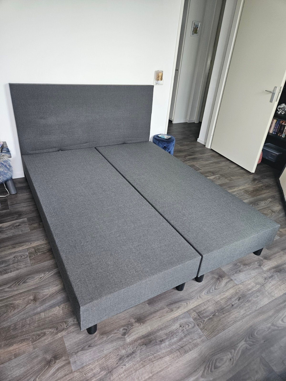 Gestoffeerde bedombouw 160x200 - Grijs, Ophalen, Gebruikt, Tweepersoons, 160 cm