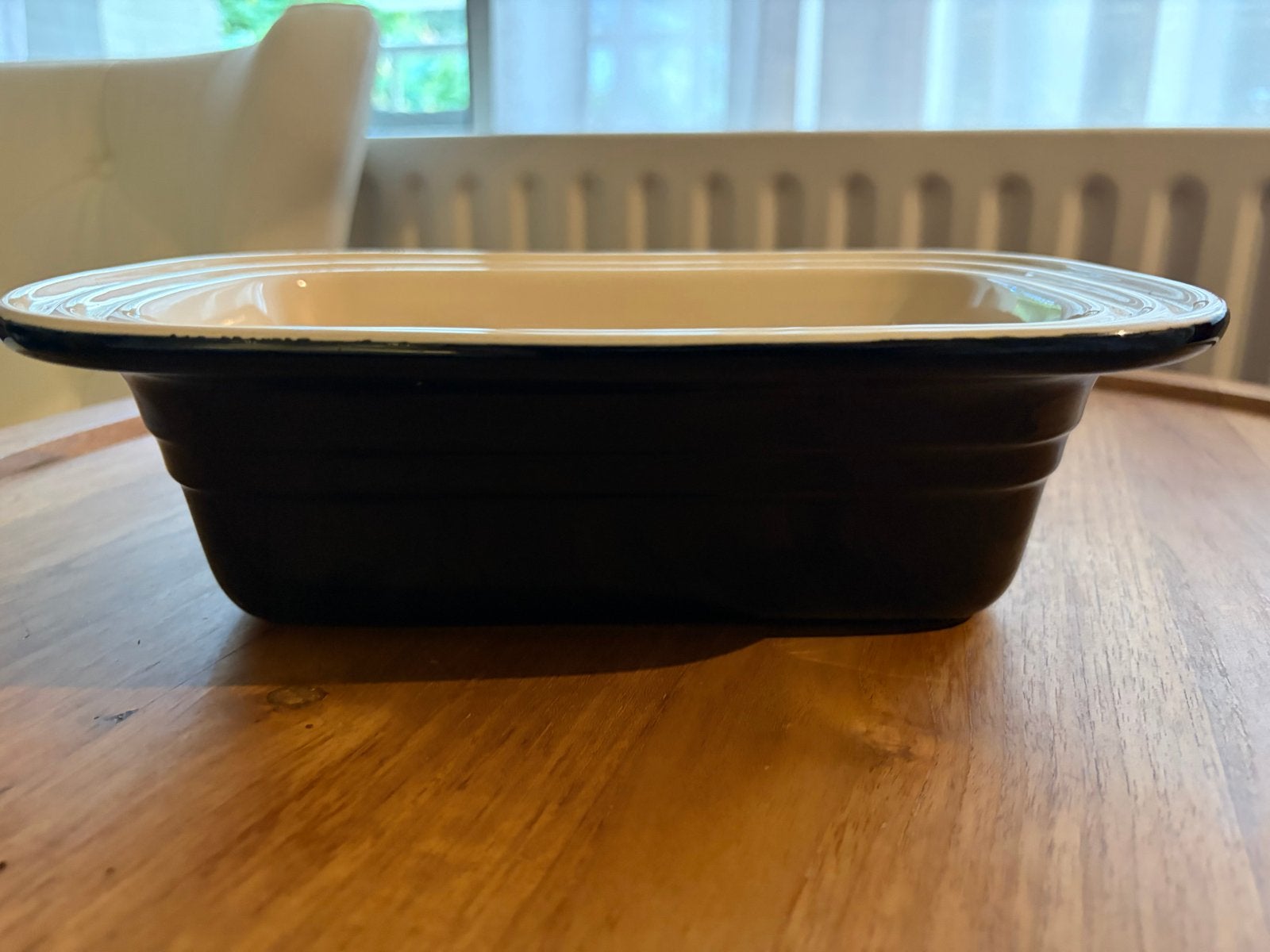 Le Creuset Heritage ovenschaal - mat zwart, Le Creuset, Gebruikt, Ophalen of Verzenden, Steen/keramiek