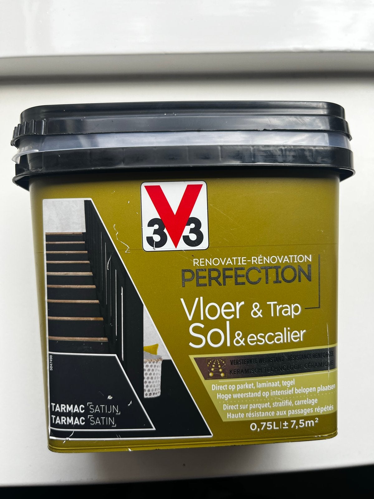 V33 Perfection Vloer & Trap Verf Tarmac Satin 0.75L, Doe-het-zelf en Verbouw, Verf, Beits en Lak, Nieuw, Ophalen of Verzenden