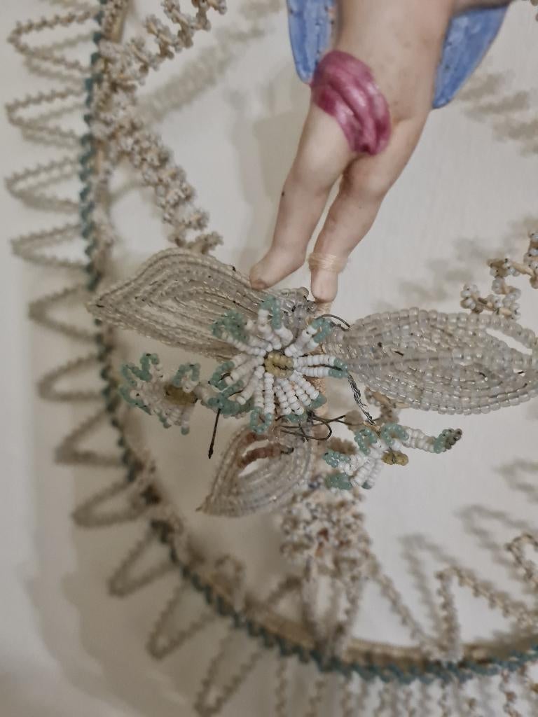 Antiek Frans kralen ornament met engeltje nummer 2, Antiek en Kunst, Ophalen of Verzenden