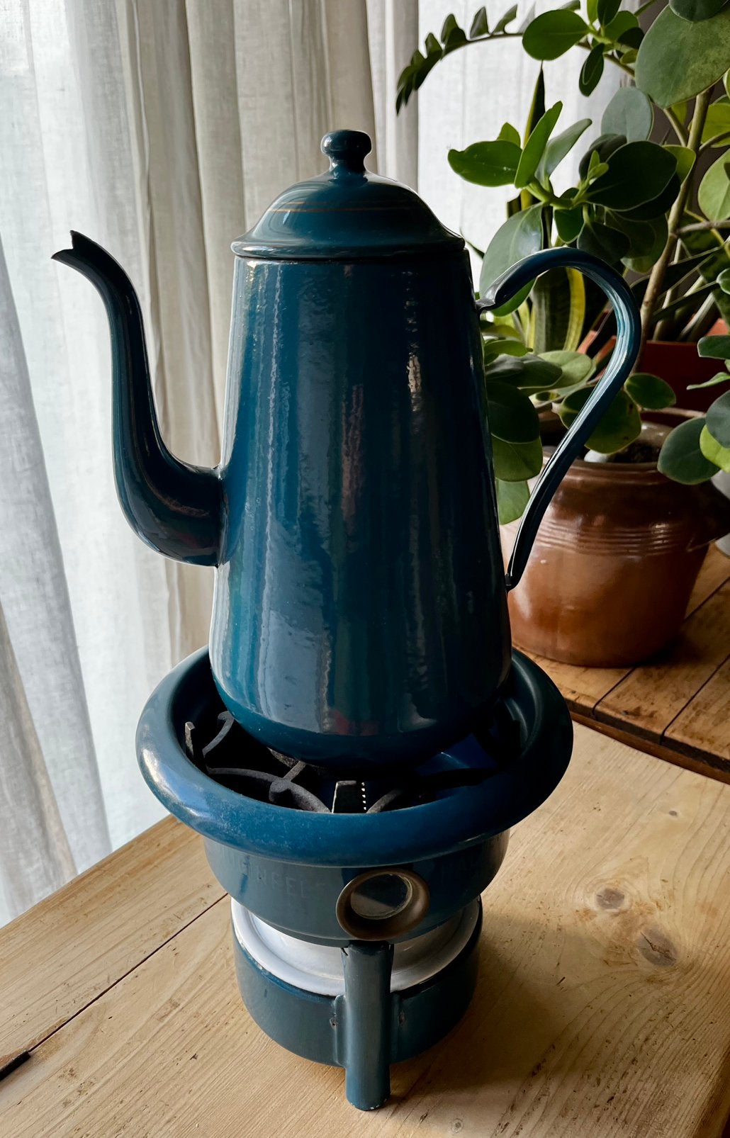 Petroleum set antiek emaille blauw petrol, Ophalen of Verzenden