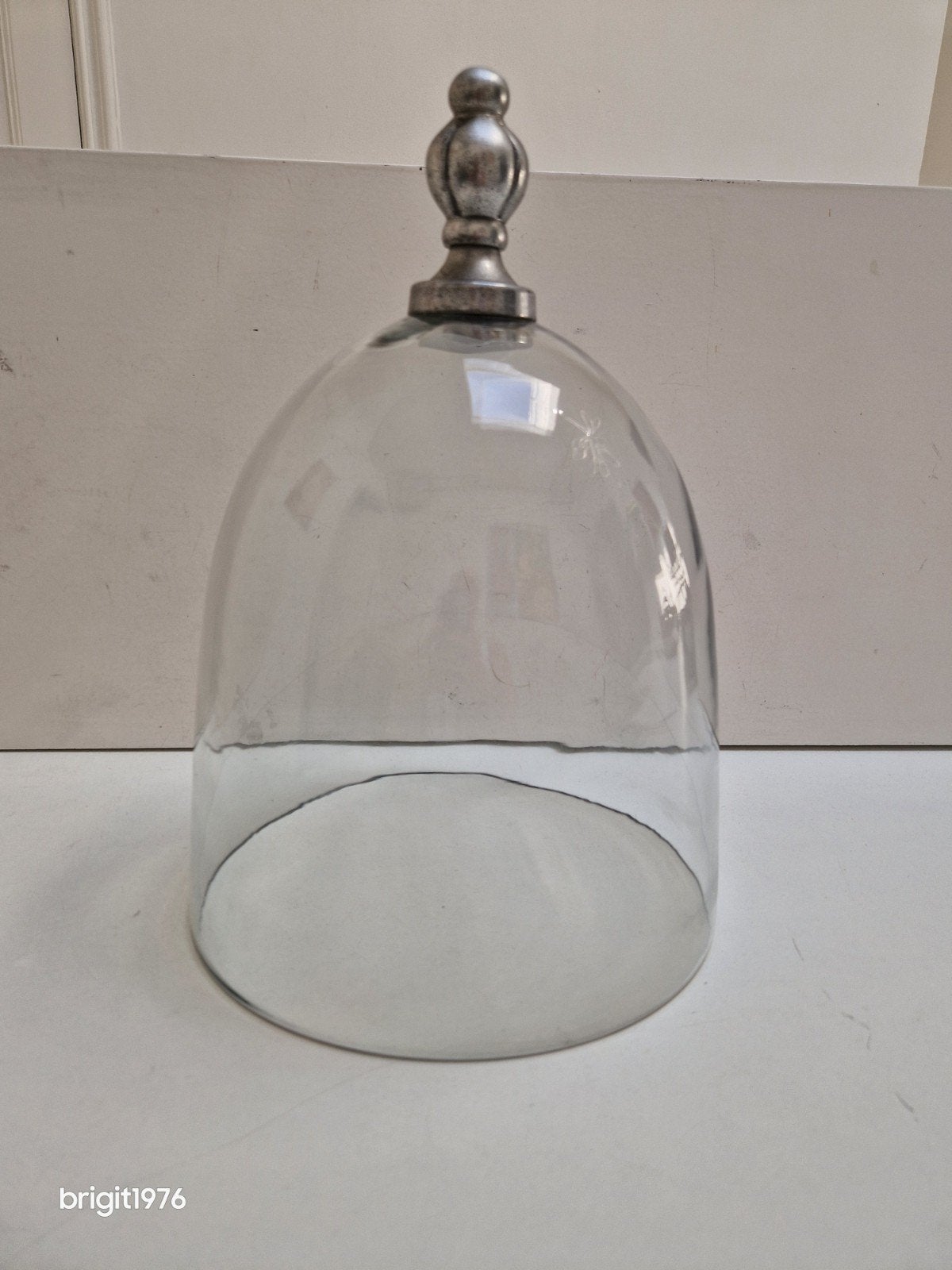 Grote glazen stolp met zilverkleurig handvat, Glas, Ophalen, Gebruikt