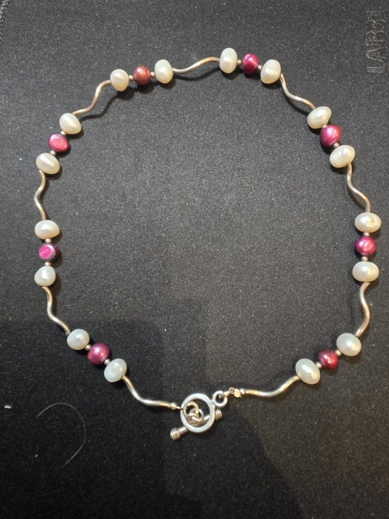 (249) Brits 925 zilveren collier met zoetwaterparels, Ophalen of Verzenden, Zo goed als nieuw, Zilver, Zilver