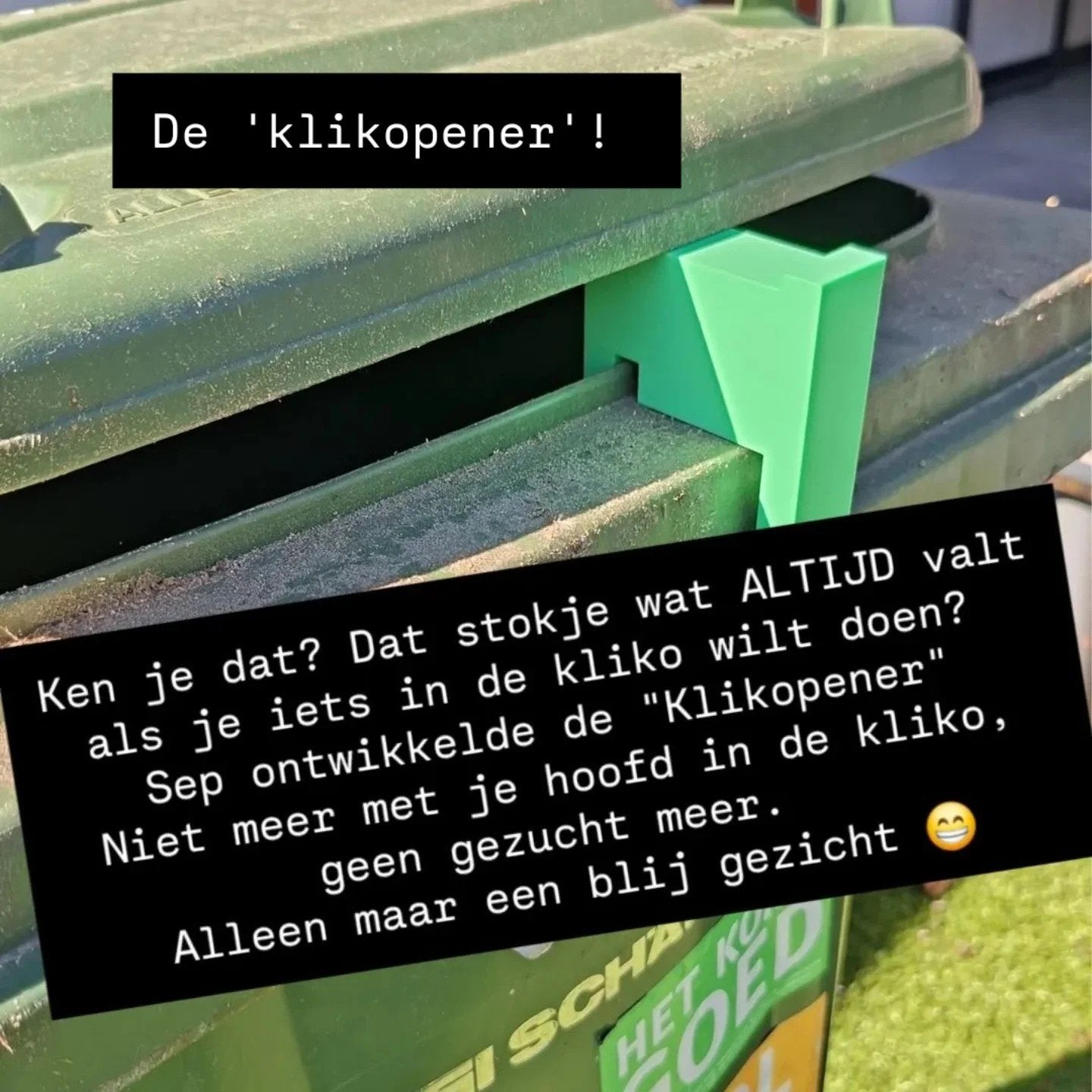 Kliko opener - ventilatie - geen vallend stokje - container, Ophalen of Verzenden