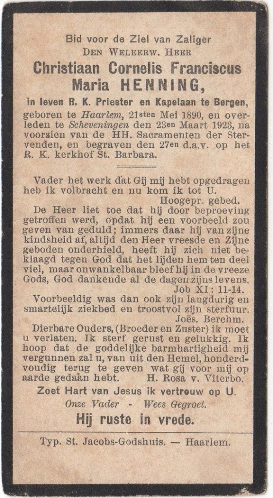Christiaan C.F. Henning 1890 Haarlem + 1923 Scheveningen, Verzamelen, Ophalen of Verzenden
