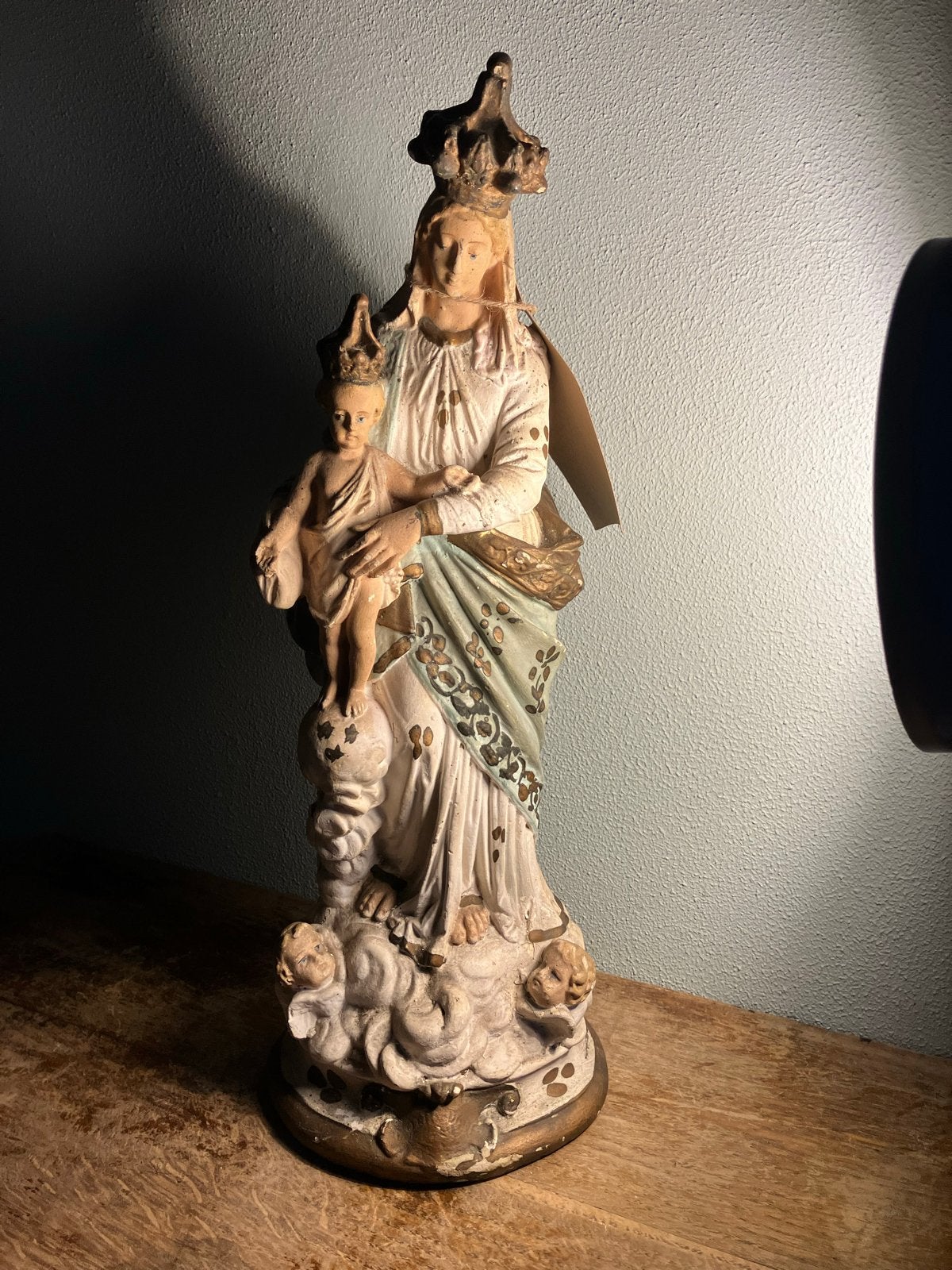 Antiek Mariabeeld met kindje Jezus - Onze Lieve Vrouw, Ophalen of Verzenden