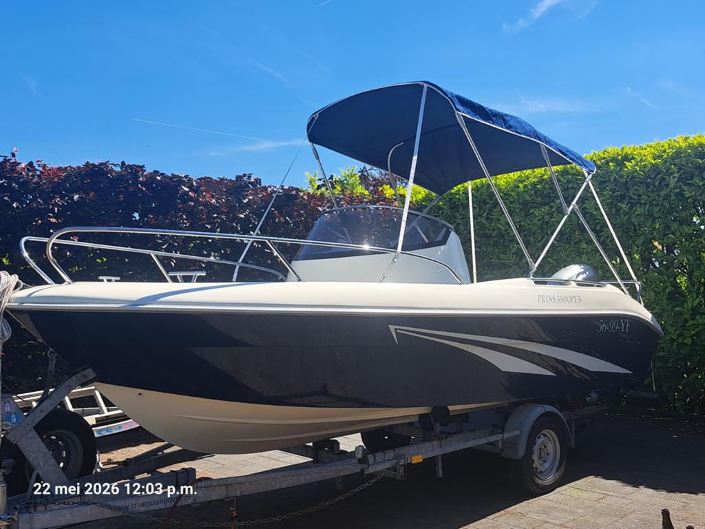 Prins Open 550 met 90 pk Honda incl. trailer en biminitop, Watersport en Boten, Vis- en Consoleboten, Gebruikt, Ophalen, 70 pk of meer
