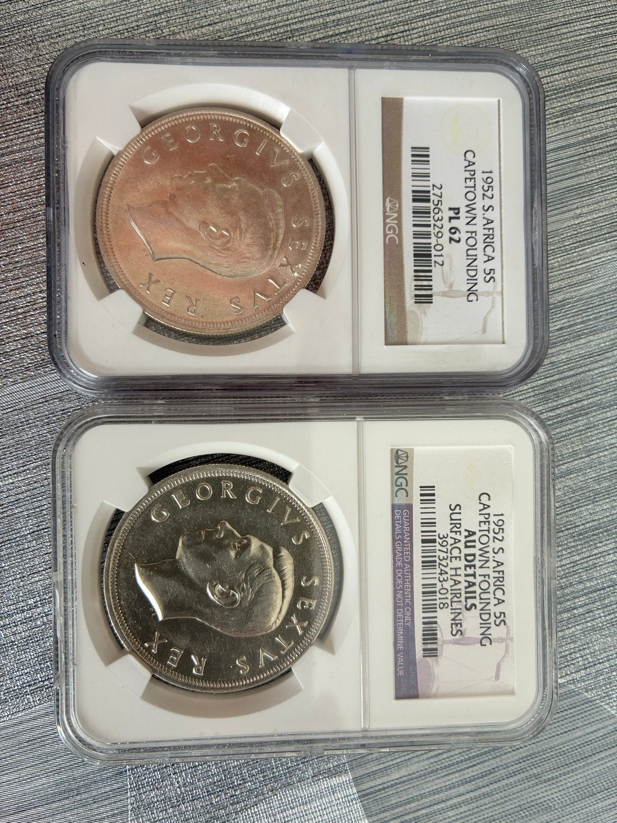 Zuid-Afrika 5 Shilling 1952 zilver - NGC PL62 & AU Details, Zuid-Afrika, Setje, Zilver, Ophalen of Verzenden