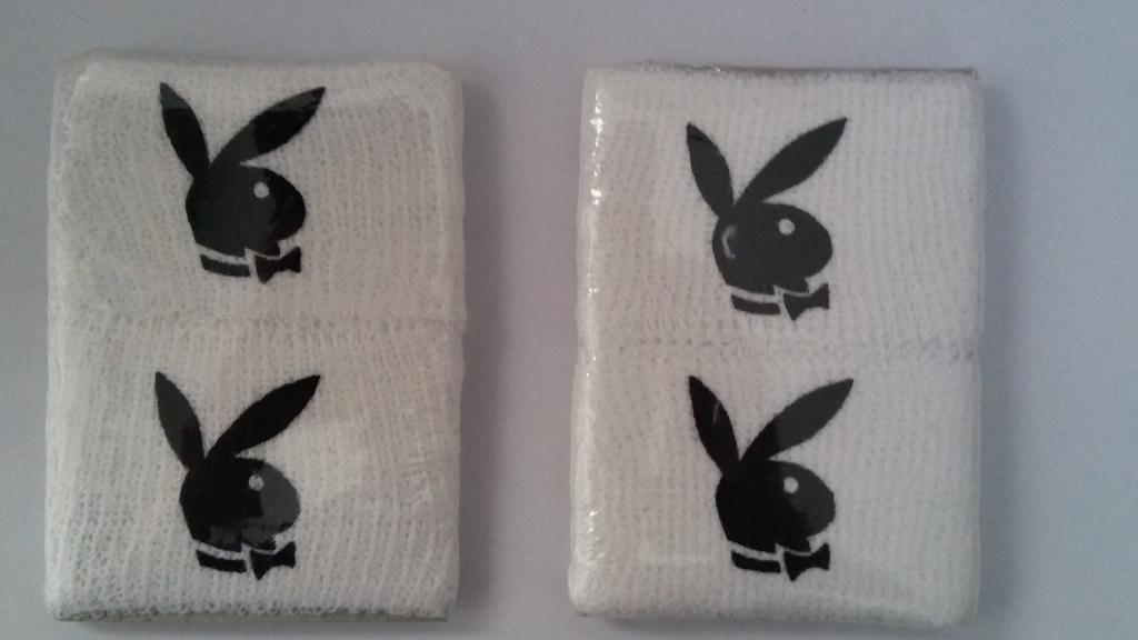 Playboy bunny logo vintage zweetbandjes zweetbanden set, Verzenden, Zo goed als nieuw