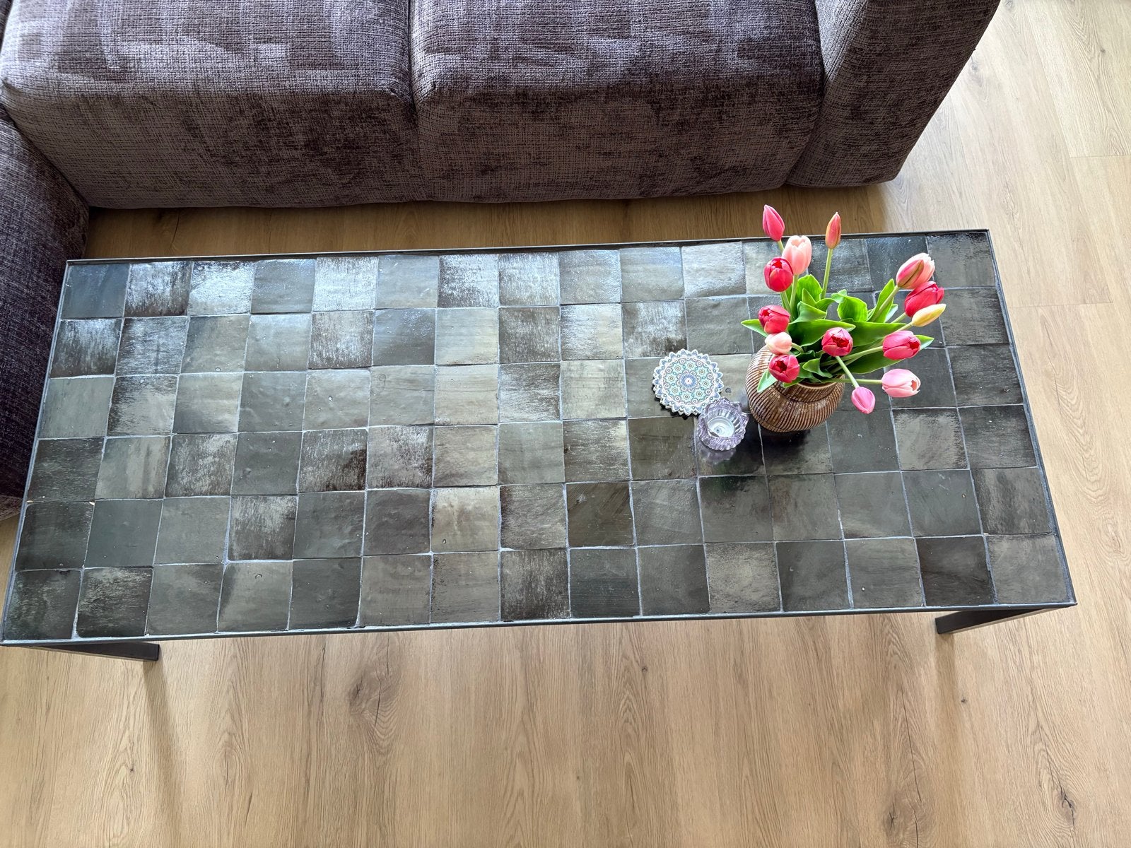 Salontafel met handgemaakte marrokaanse tegels, Ophalen, Gebruikt, 50 tot 100 cm, Metaal
