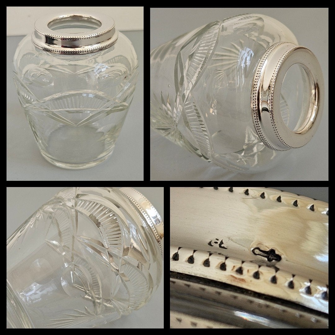 Nederlands zilver,  geslepen lepelvaasje met zilver, Antiek en Kunst, Ophalen of Verzenden, Zilver