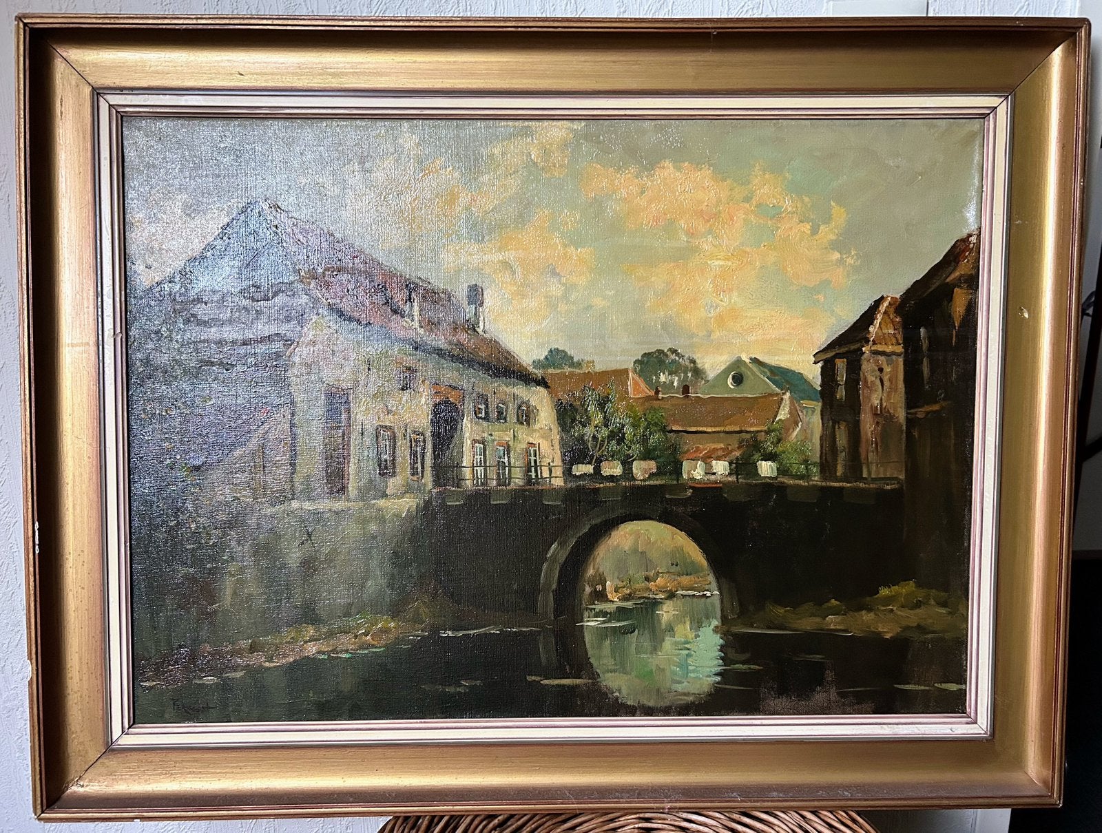 Origineel olieverf schilderij dorpsgezicht, Antiek en Kunst, Kunst | Schilderijen | Klassiek, Ophalen, Stads- / dorpsgezicht, Doek