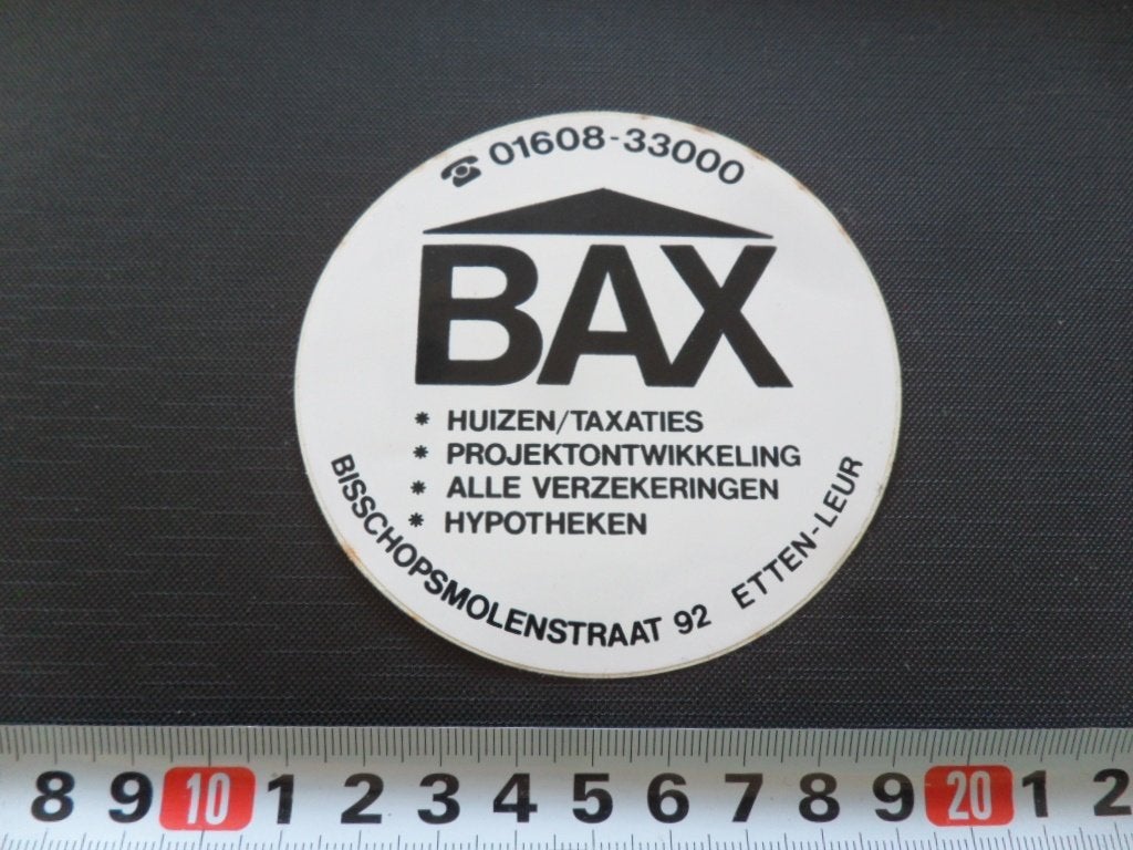 sticker etten-leur BAX huizen taxaties hypotheken, Ophalen, Zo goed als nieuw