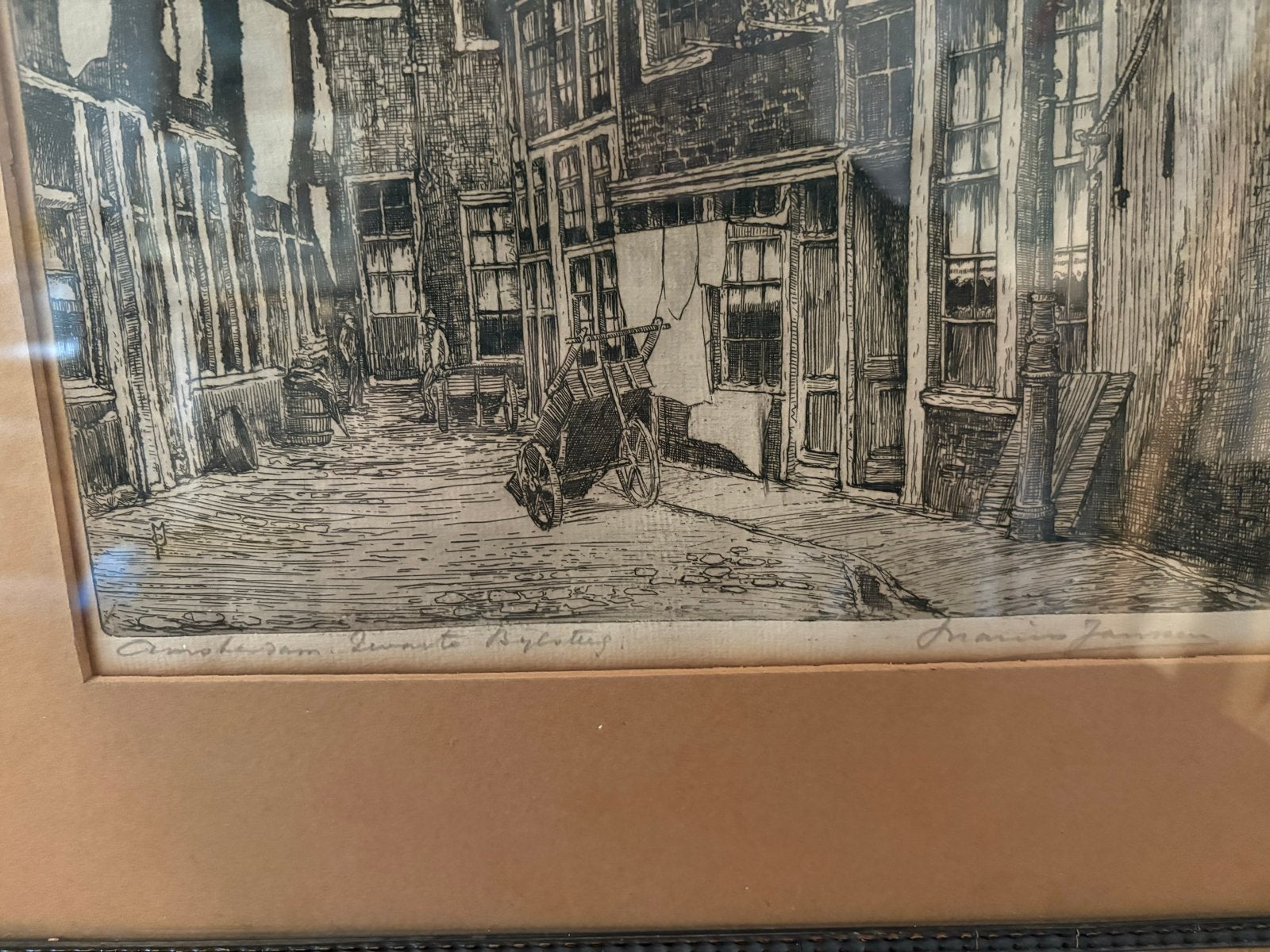 Ets Zwart Bijlsteeg Amsterdam - Marius Janssen, Ets, Stadsgezicht, Ophalen of Verzenden, Gesigneerd