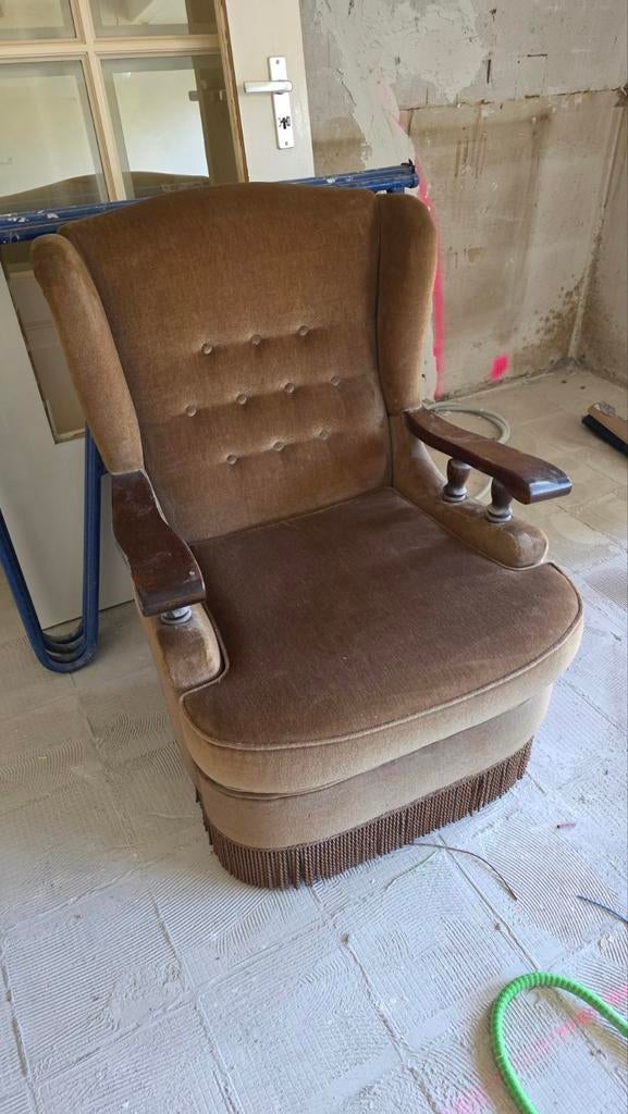 Vintage stoel/ fauteuil, Ophalen, Gebruikt, Stof, 75 tot 100 cm