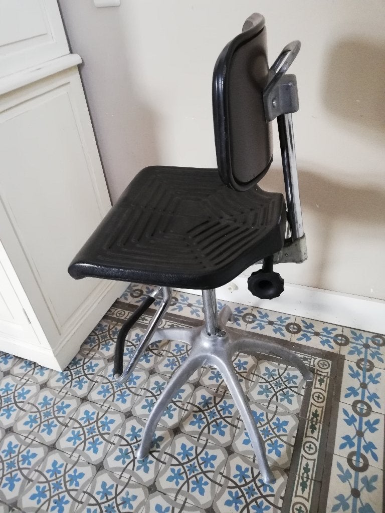 Hoge retro vintage werkkruk / stoel, voetensteun, Ophalen, Gebruikt, Zwart