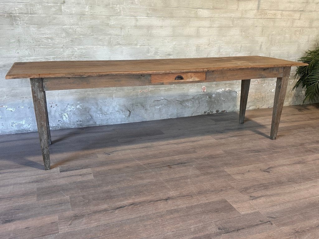 Franse authentieke eettafel - 260 x 77 cm / 1 lade, Gebruikt, Eikenhout, 200 cm of meer, Vijf personen of meer
