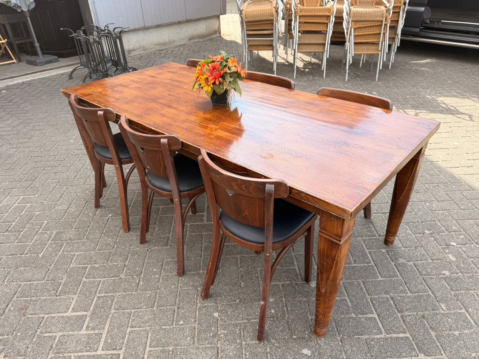 Massief tafel eikenhouten eettafel stamtafel 200x90, 200 cm of meer, Vijf personen of meer, Cafe bar kroeg mancave toog vintage retro klassiek